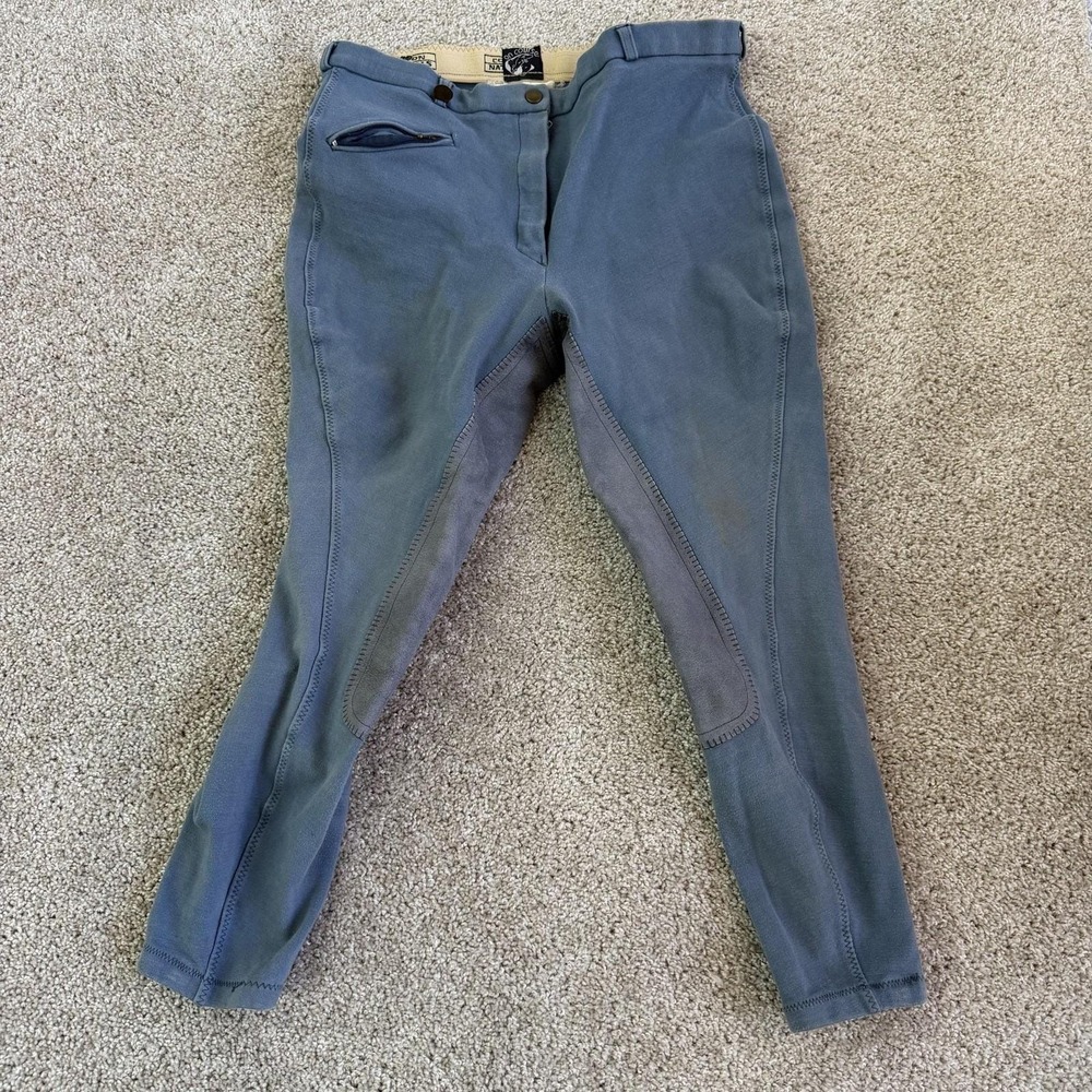 Vintage 70s On Course Pants Mens 34x22 Blue Riding Breeches Patch Tapered Ankle